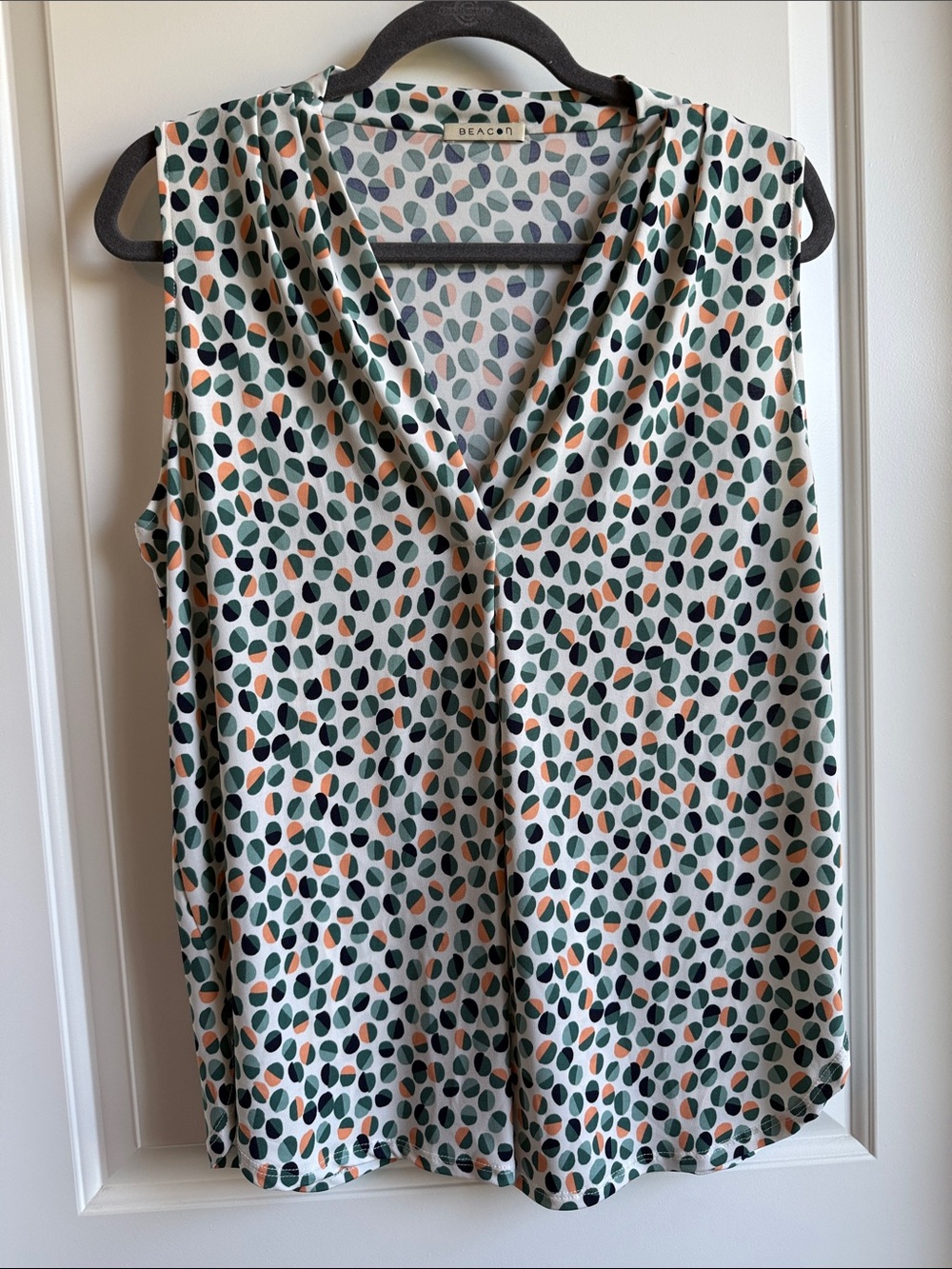BEACON Cream V-Neck Sleeveless Camisole with Green & Orange Teardrop Print
